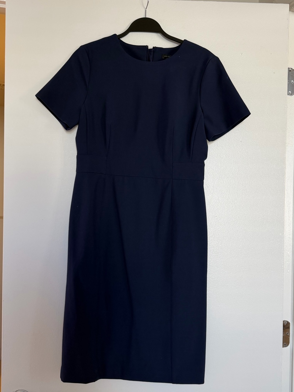 Ann Taylor Navy Short Sleeve Midi Sheath Dress